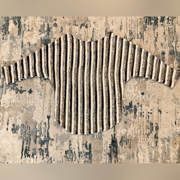 A02 Mind Code Top Hi Low Dolman Half Sleeve Mesh Sheer Knit Shirt Striped Small - Picture 7 of 7